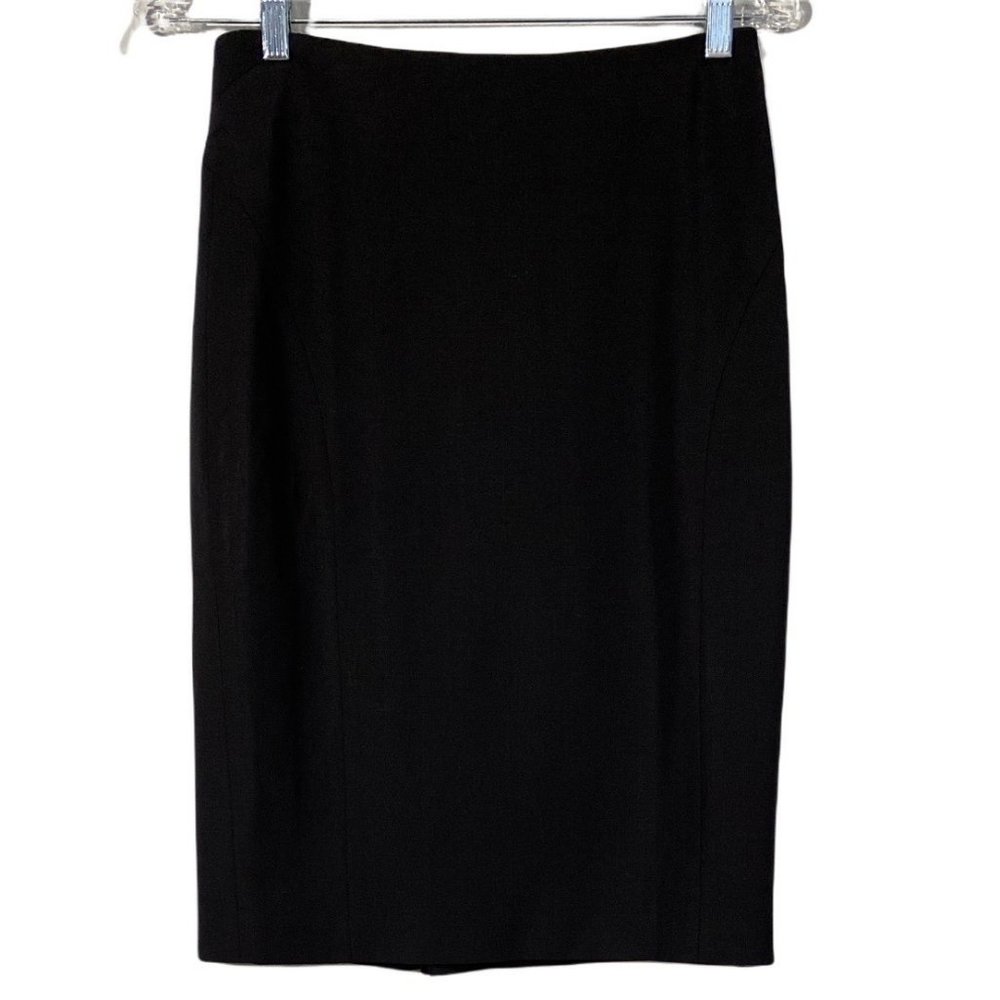 Ann Taylor 2 Pencil Skirt Basic Solid‎ Black Suiting Career Cute Virgin Wool Bl